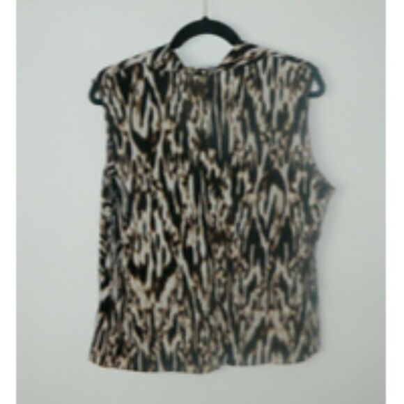 CALVIN KLEIN Blouse Brown Animal Print Cowl Neck Shirt Size X-Large - Picture 2 of 6